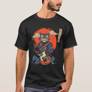 Camiseta Anime Cat Japonés Samurai Tattoo Kawaii Ninja Gui