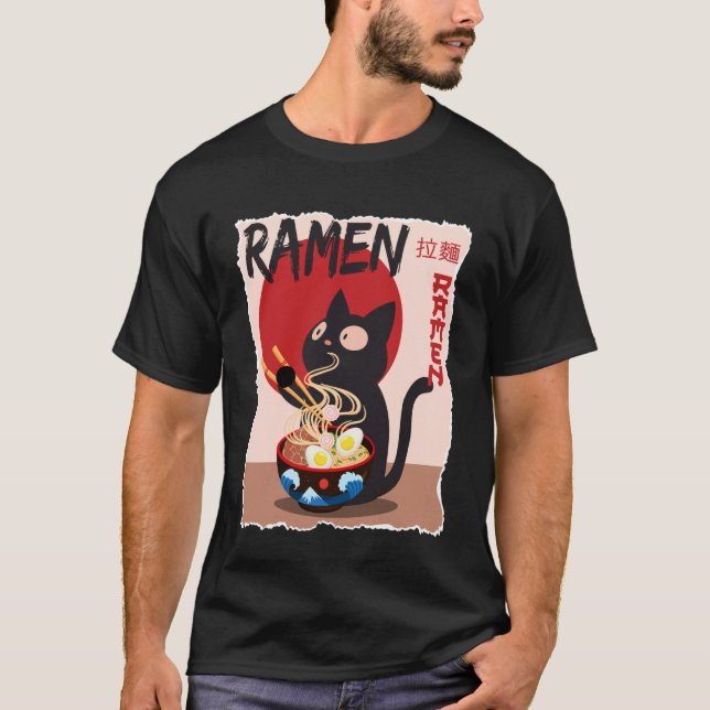 Camiseta Anime Cat Ramen Instant Noodles Funny Japanese Cat (Anverso)