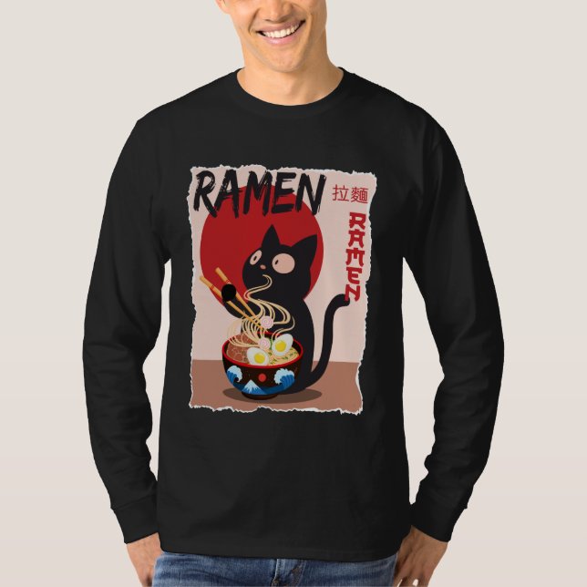Camiseta Anime Cat Ramen Instant Noodles Funny Japanese Cat (Anverso)