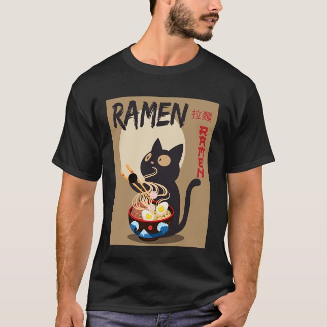 Camiseta Anime Cat Ramen Instant Noodles Funny Japanese Cat (Anverso)