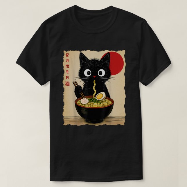 Camiseta Anime Cat Ramen Japanese Funny Cat Graphic (Diseño del anverso)