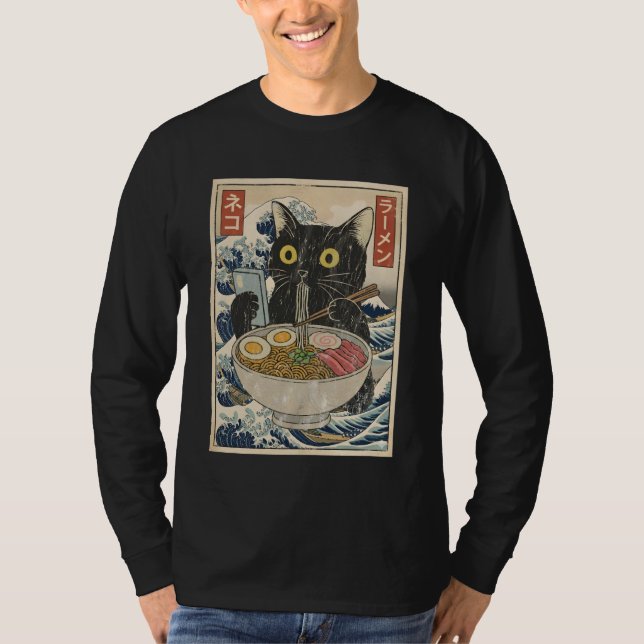 Camiseta Anime Cat Ramen Japanese Funny Cat Phone Tees Anim (Anverso)