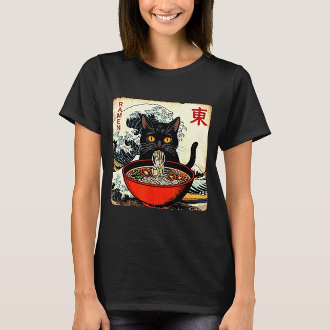 Camiseta Anime Cat Ramen Japanese Funny Graphic Tees Kawaii (Anverso)