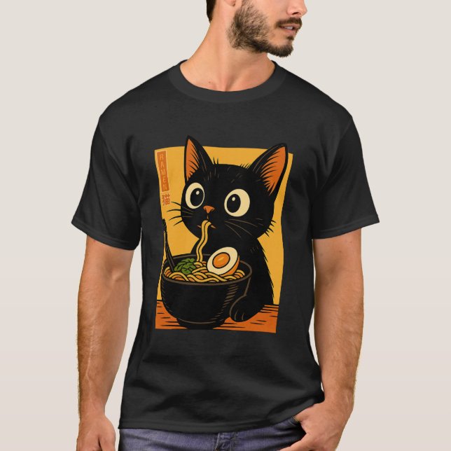 Camiseta Anime Cat Ramen Japanese Funny Graphic Tees Kawaii (Anverso)