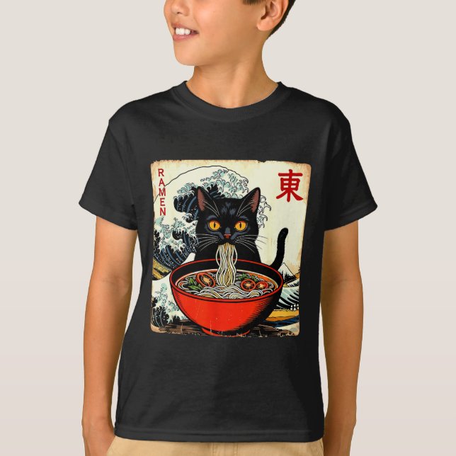 Camiseta Anime Cat Ramen Japanese Funny Graphic Tees Kawaii (Anverso)