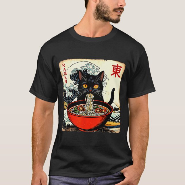 Camiseta Anime Cat Ramen Japanese Funny Graphic Tees Kawaii (Anverso)