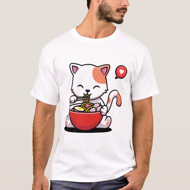 Camiseta Anime Cat Ramen Kawaii Neko Otaku Noodles Japonese (Anverso)