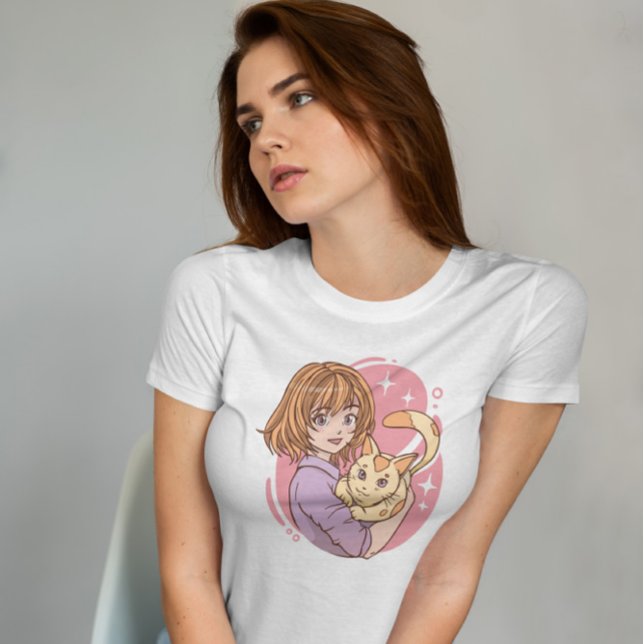 Camiseta Anime Chica Abrazando A Un Gato (Subido por el creador)