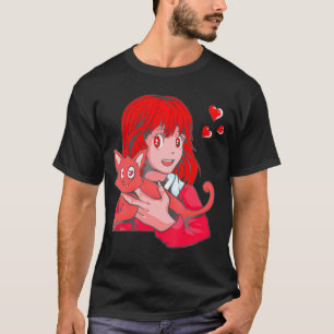 Camiseta Anime Chica Cat Día de San Valentín Cute Kitten Ki