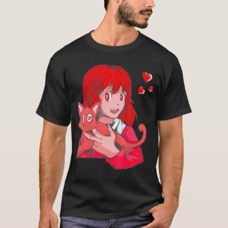 Camiseta Anime Chica Cat Día de San Valentín Cute Kitten Ki