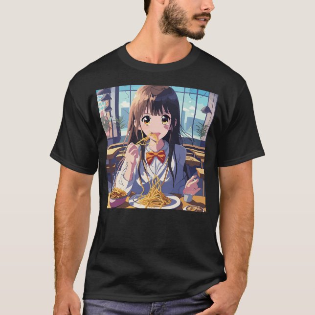 Camiseta Anime Chica comiendo espagueti (Anverso)