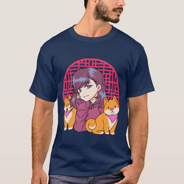 Camiseta Anime Chica con la familia divertida de los perros (Anverso)