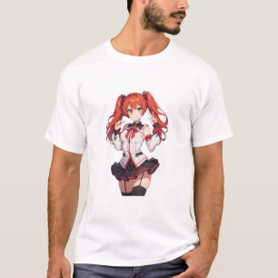 Camiseta Anime chica con pelo rojo