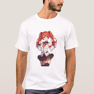 Camiseta Anime chica con pelo rojo