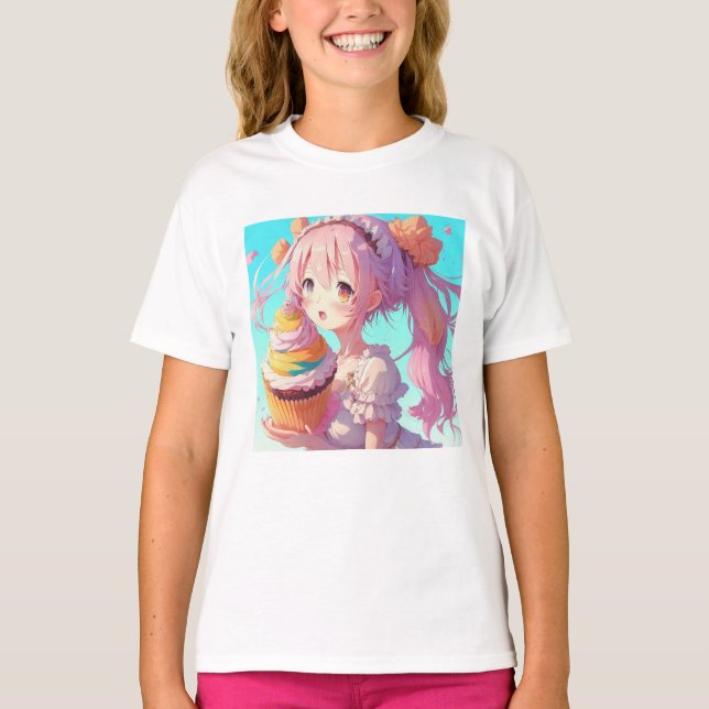 Camiseta Anime Chica con un caprichoso pastel (Anverso)