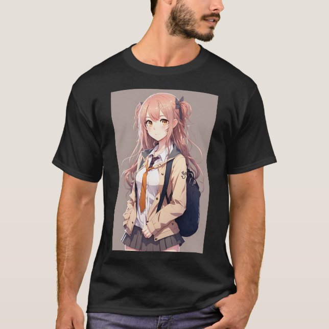 Camiseta Anime Chica cute estudiante sexy con mochila (Anverso)