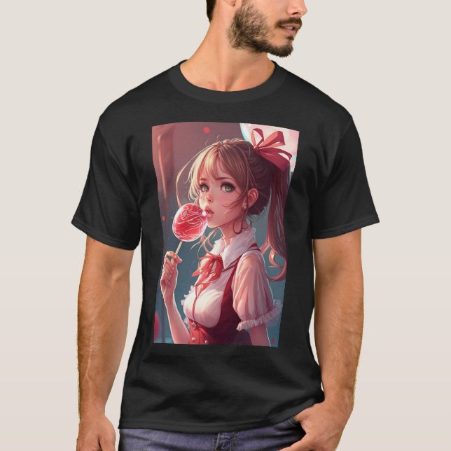 Camiseta Anime Chica Cute Hottie Comer Lollipop Sexy Shirt (Anverso)