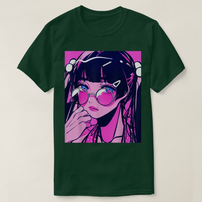 Camiseta Anime Chica Kawaii Waifu japonés estético rosado (Diseño del anverso)