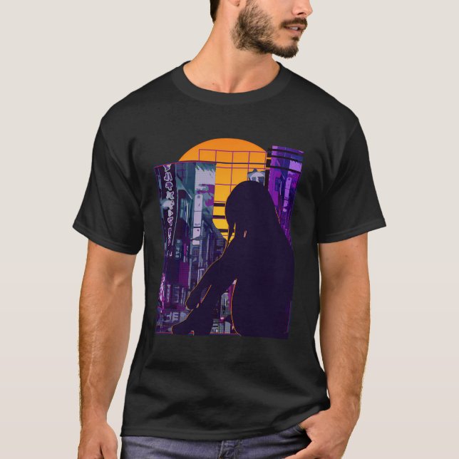 Camiseta Anime Chica Otaku Vaporwave Anime triste estético (Anverso)