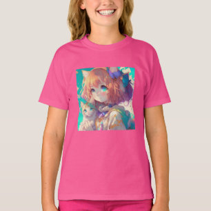 Camiseta Anime Chica sostiene un gatito adorable