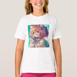 Camiseta Anime Chica sostiene un gatito adorable