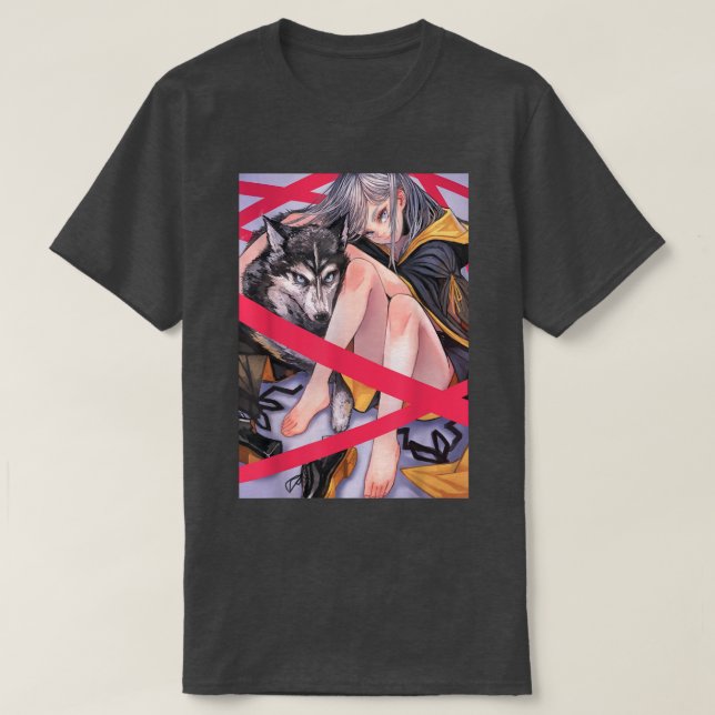 Camiseta Anime Chica Waifu Wolf Estético Otaku japonés (Diseño del anverso)