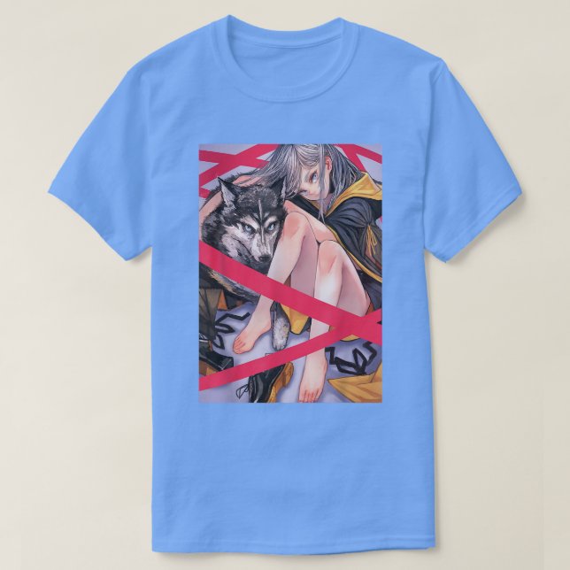 Camiseta Anime Chica Waifu Wolf Estético Otaku japonés  (Diseño del anverso)
