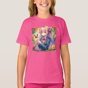 Camiseta Anime Chica y Butterfly Watercolor