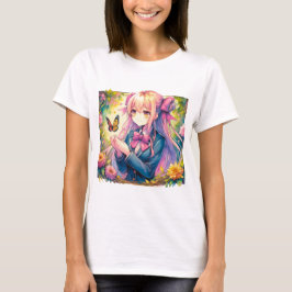 Camiseta Anime Chica y Butterfly Watercolor