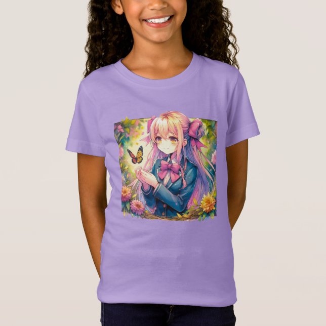 Camiseta Anime Chica y Butterfly Watercolor (Anverso)