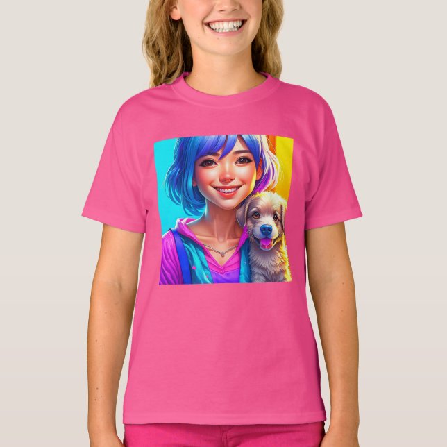Camiseta Anime Chica y cachorro perro (Anverso)