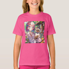 Camiseta Anime Chica y gato siamés
