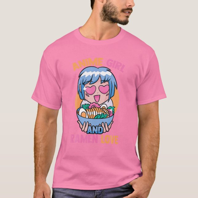 Camiseta Anime Chica Y Ramen Lover - Cute Kawaii - Manga O (Anverso)