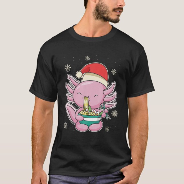 Camiseta Anime Christmas Kawaii Santa Axolotl Eating Noodle (Anverso)