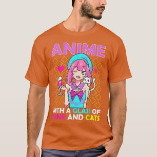 Camiseta Anime Con Un Vaso De Vino Y Gatos 