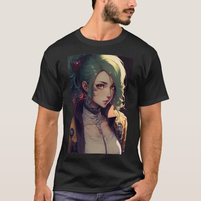 Camiseta Anime Cute Girl with Green Hair (Anverso)