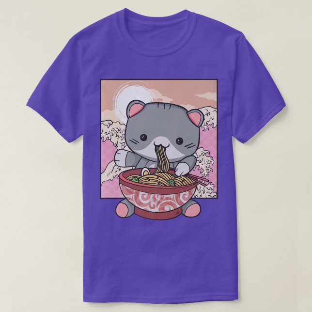 Camiseta Anime Cute Ramen Cat Japonés Kawaii Manga Coreana  (Diseño del anverso)