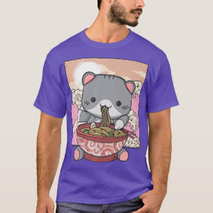 Camiseta Anime Cute Ramen Cat Japonés Kawaii Manga Coreana 