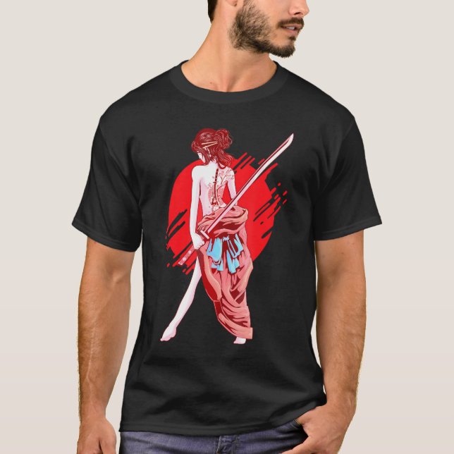 Camiseta Anime de arte japonés Chica de Samurai (Anverso)