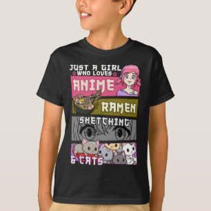 Camiseta Anime De Gato Ramen Esbozando Un Chica Que Ama