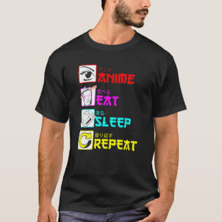 Camiseta Anime Eat Sleep Repetía Gracioso Manga Japonés Jap