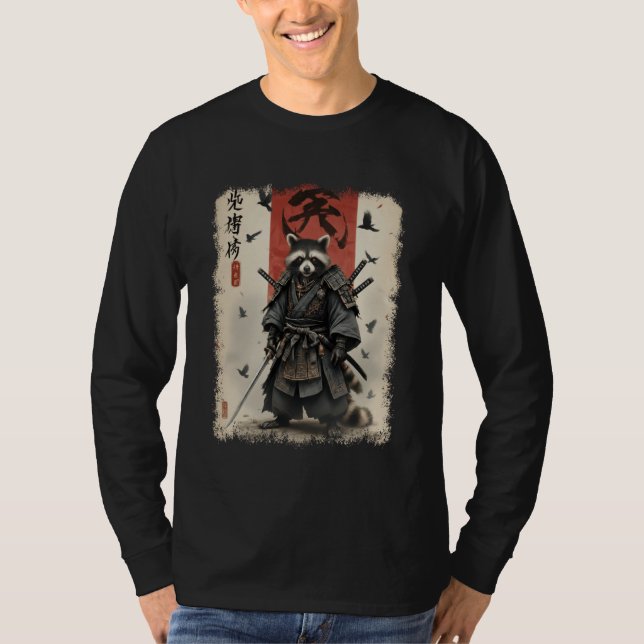 Camiseta Anime for Men, Samurai Raccoon Graphic, Japanese W (Anverso)