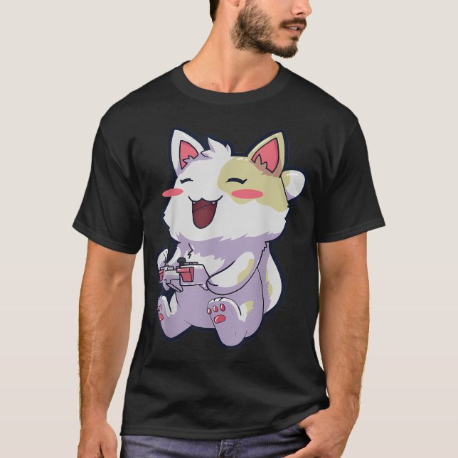 Camiseta Anime Gamer Gaming Video Games Cat (Anverso)