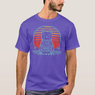 Camiseta Anime Gato Sushi Estética Japonesa Retro Kawaii