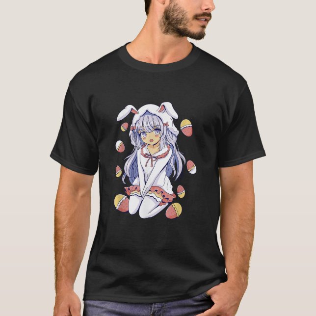 Camiseta Anime Girl Easter Bunny and Eggs Holiday Graphic P (Anverso)