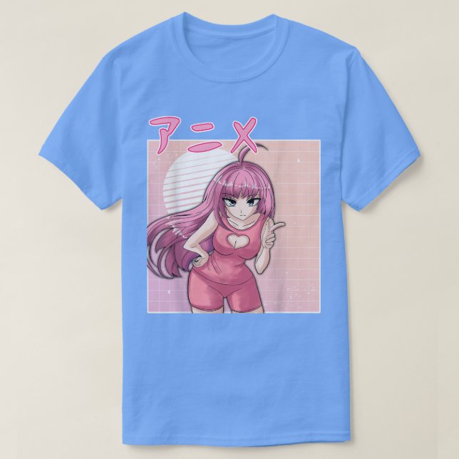 Camiseta Anime girl retro Japanese vaporwave aesthetic pink (Diseño del anverso)