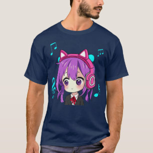 Camiseta anime girl with headphones listening to music
