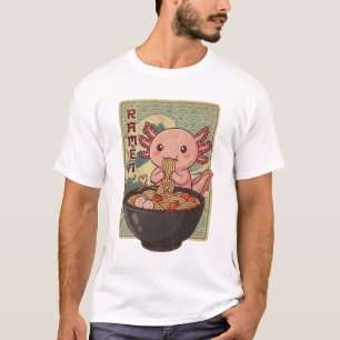Camiseta Anime Japonés Axolotls Ramen Axolotl Negro Comiend