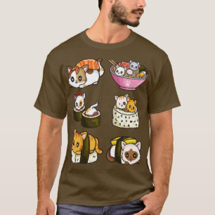 Camiseta Anime japonés de gato sushi