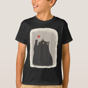 Camiseta Anime japonés gato lindo corazón kawaii gato negro